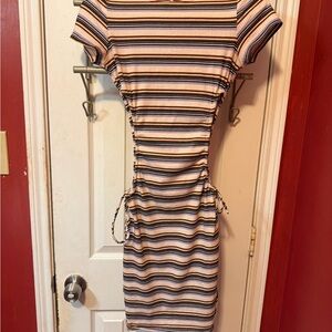 Striped Mini Dress with Side Ruching